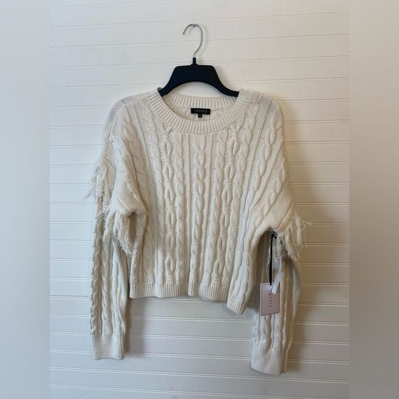 1. State Cable Knit Drop Shoulder Fringe Crop Sweater NWT Size Medium - Picture 1 of 7